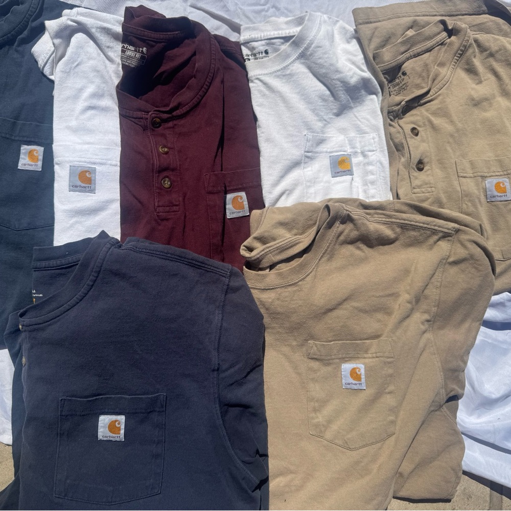 Carhartt Men's Short Sleeve Tees - Navy, Burgundy, White, Tan bundle